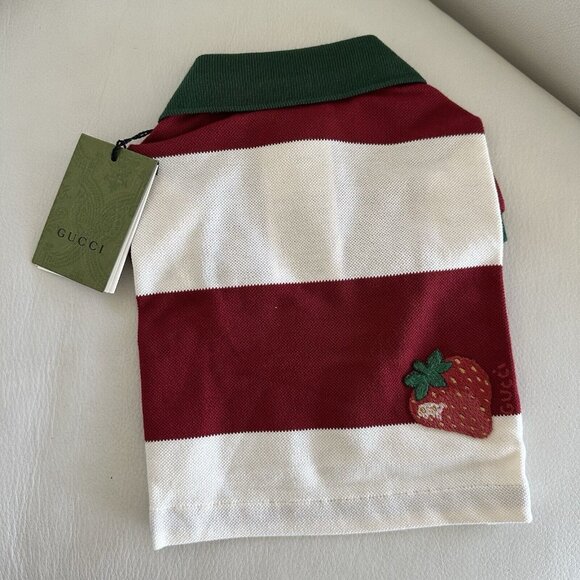 NEW GUCCI Dog Web Striped White Red Green Sz S Sweater Polo Shirt - Picture 3 of 6